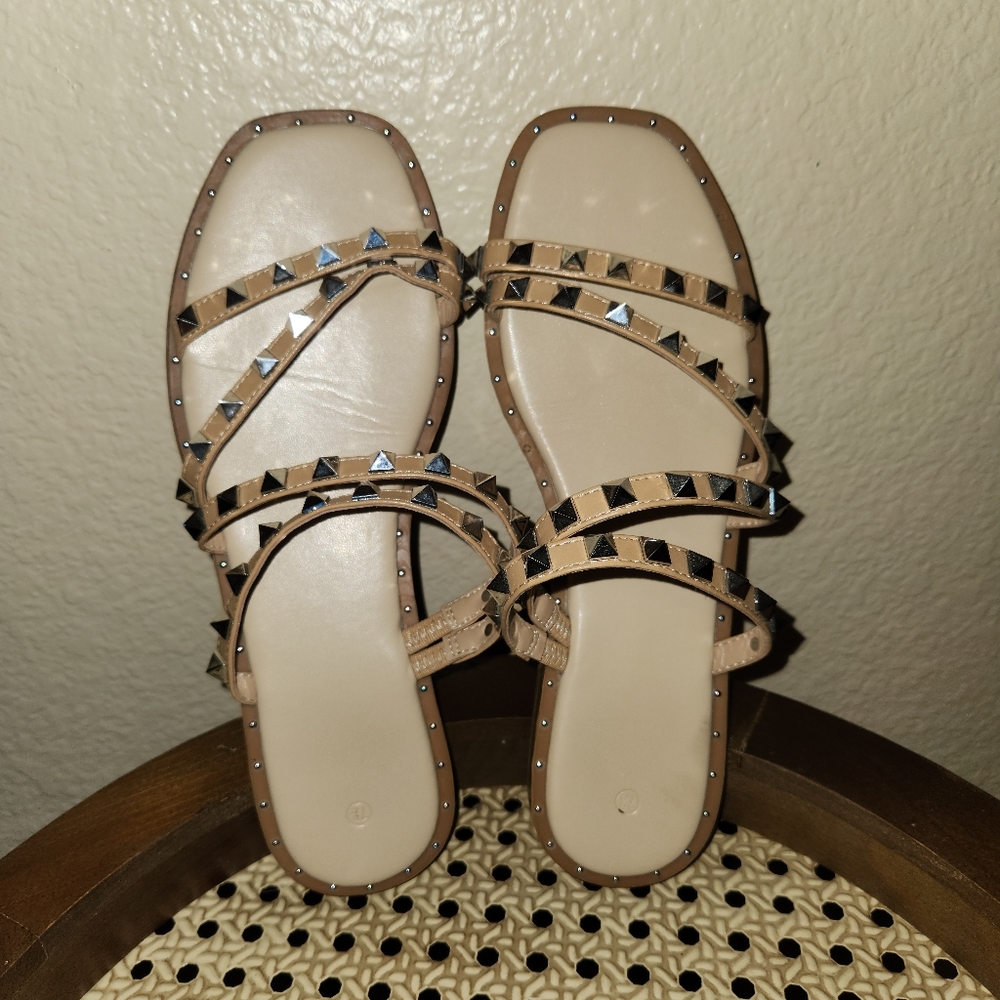 Women's Studded strappy flats by ZBY slip on silver size 7.5
